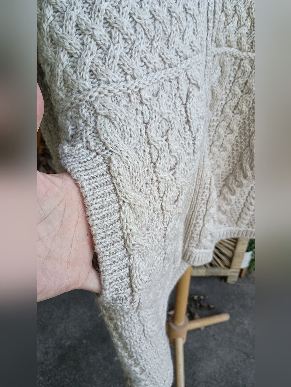 Inis Crafts Long 100% Merino Wool Cream Cable-Knit Zip Cardigan Sweater_M - Picture 8 of 8